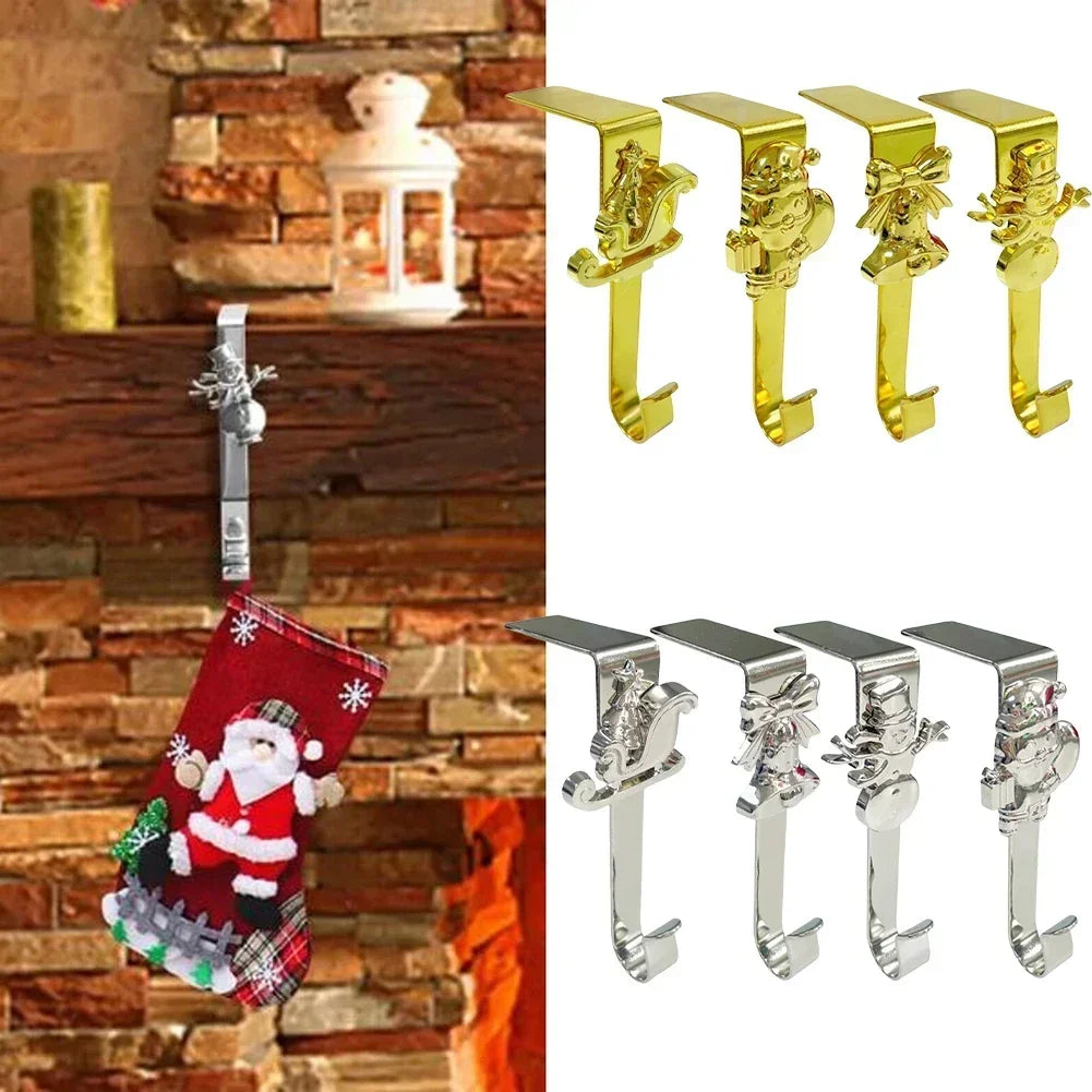 Set of 4 Christmas Stocking Hooks – Festive Fireplace Mantel