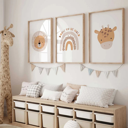 3-Piece Giraffe & Lion Canvas Wall Art | Kids Room Décor Canvas Wall Art Set Peaceful Pleasures Health and Wellness G4447-3pcs 60x80cm Unframed