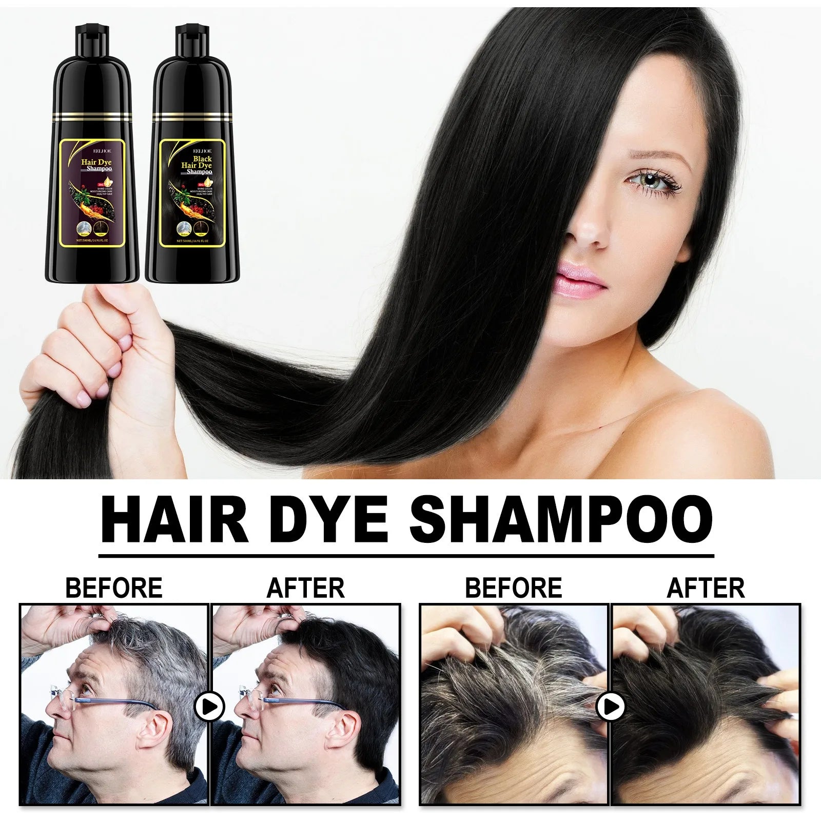 100ml Black Color Hair Dyeing Shampoo 3-in-1 Natural Herbal Instant Coloring Shiny Hair Dye Shampoo Cleaning Nourishing Hair Peaceful Pleasures Health and Wellness