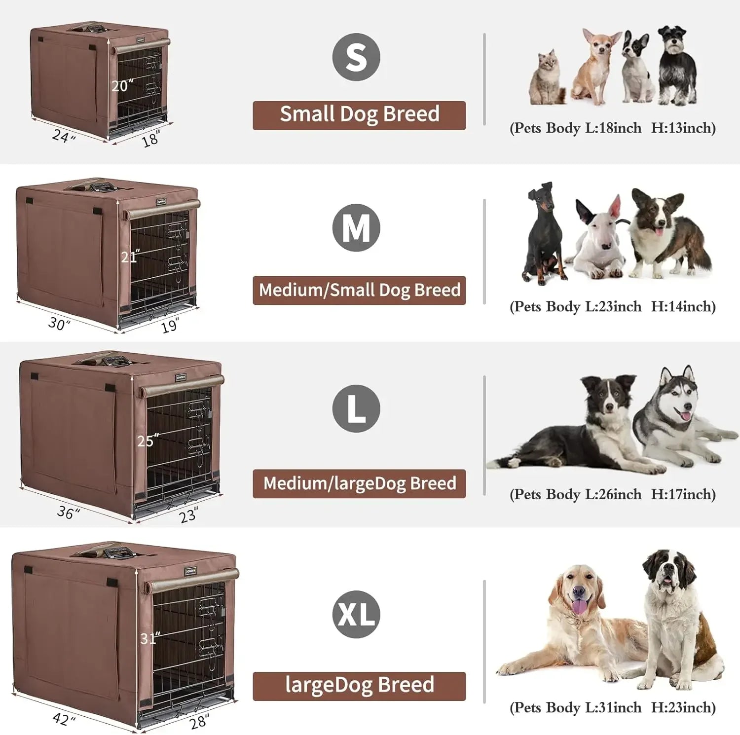 Collapsible Double Door Dog Crate for Small Medium Dogs, Indoor Kennel with Removable Tray and Cover (Brown, 30x19x21 Inches) Peaceful Pleasures Health and Wellness