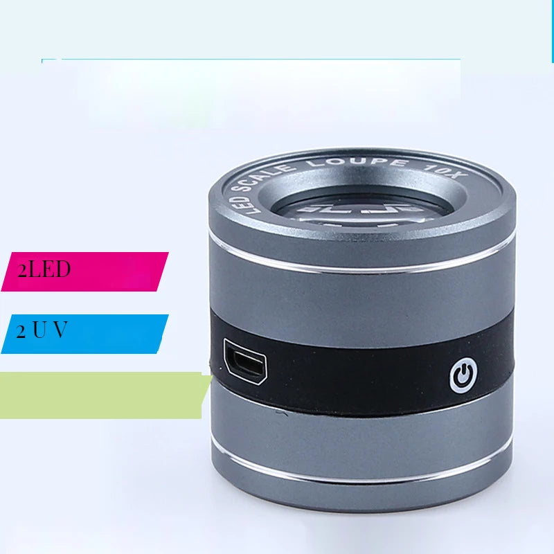 Jewelry Loupe Cylinder 2Led 2Uv with Scale Optical Glass Lens Magnification 10X Portable Bead Identification Magnifying Glass Peaceful Pleasures Health and Wellness