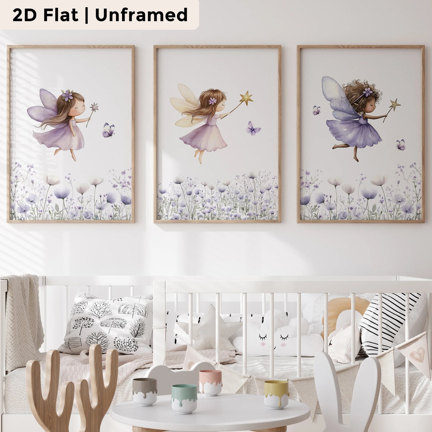 3-Piece Purple Fairy Canvas Wall Art | Kids Room & Bedroom Decor