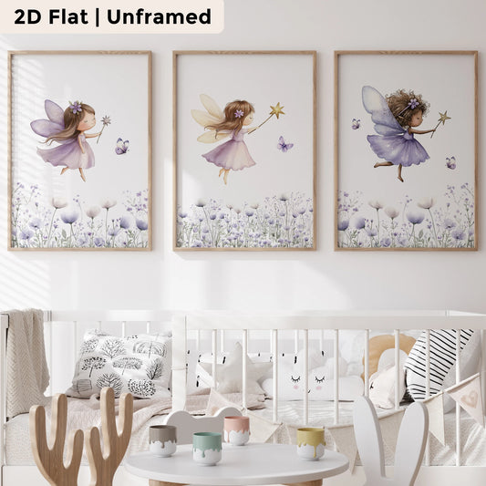 3-Piece Purple Fairy Canvas Wall Art | Kids Room & Bedroom Decor Canvas Wall Art Set Peaceful Pleasures Health and Wellness CH078-3pcs 60x80cm Unframed