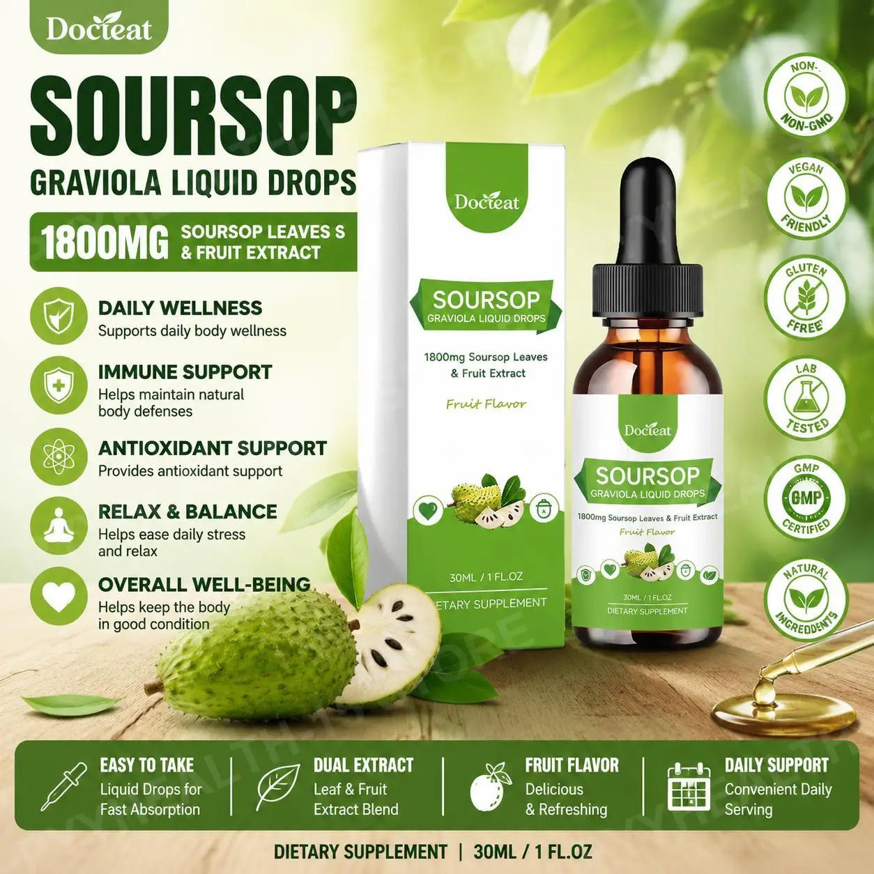 Soursop Graviola Liquid Drops 1800mg – Daily Herbal Supplement