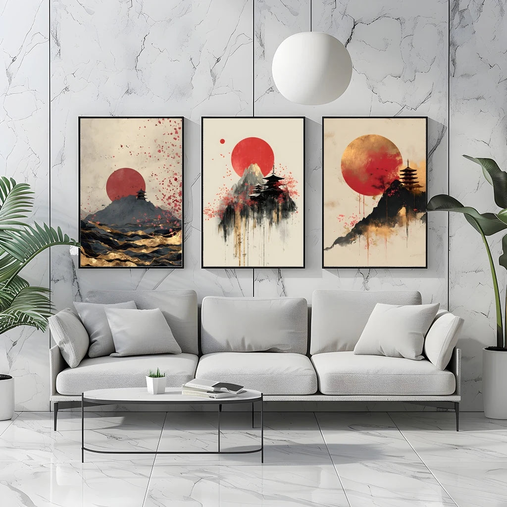 Abstract Wall Art Japanese Landscape Canvas Painting Modern Style Poster Prints Living Room Wall Decor Peaceful Pleasures Health and Wellness