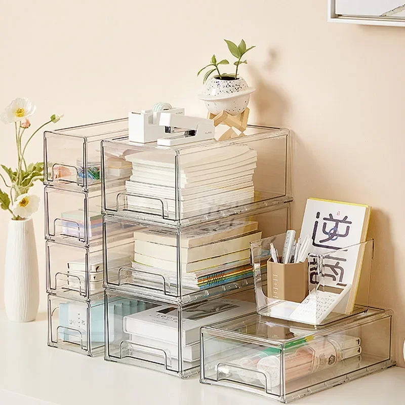 Transparent drawer storage box Large capacity Table cosmetic sundries sorting box Simple office stationery multilayer organizer Peaceful Pleasures Health and Wellness