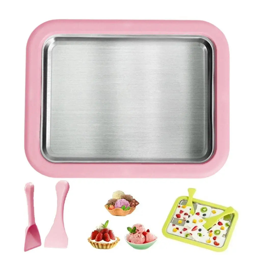 DIY Rolled Ice Cream Maker Pan with 2 Spatulas | Sorbet Gelato
