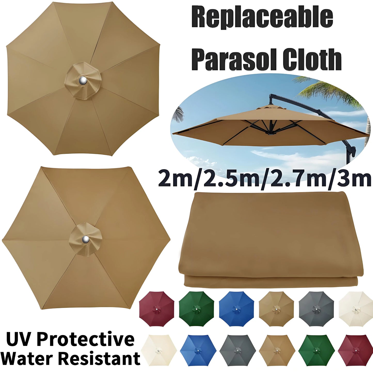 Patio Umbrella Replacement Canopy | 6/8 Rib Anti-UV Sunshade