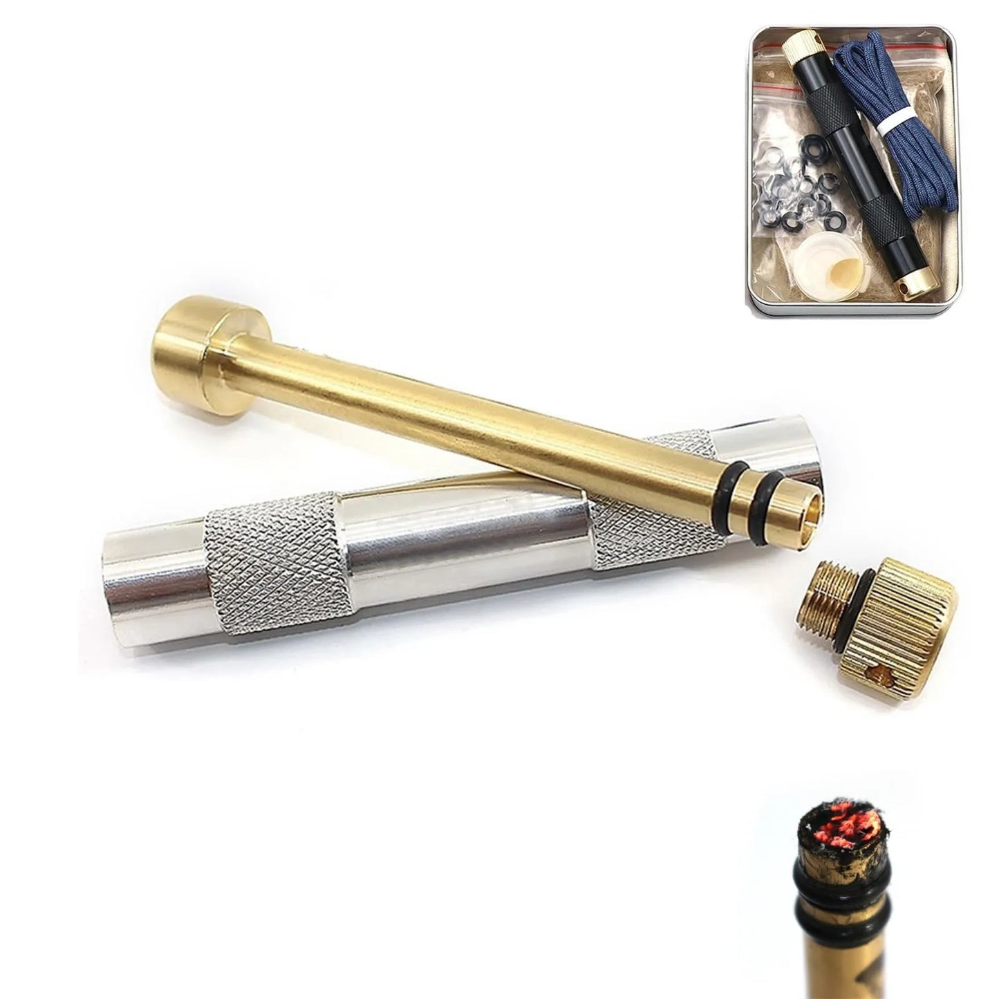 Brass Fire Piston Kit – Air Compression Fire Starter Tool Survival Fire Starter Peaceful Pleasures Health and Wellness B