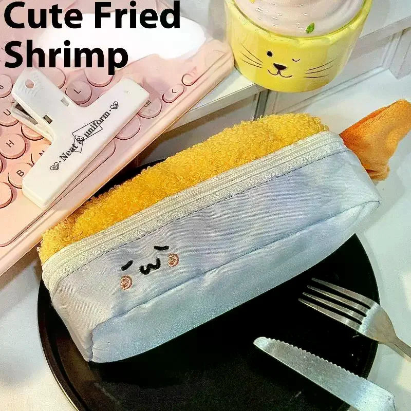 Kawaii Shrimp Plush Pencil Case – Large Capacity Zip Pouch