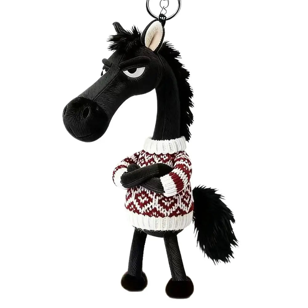 Cool Black Horse Plush Toy Wearing Sweater 2026 Mascot Key Chain