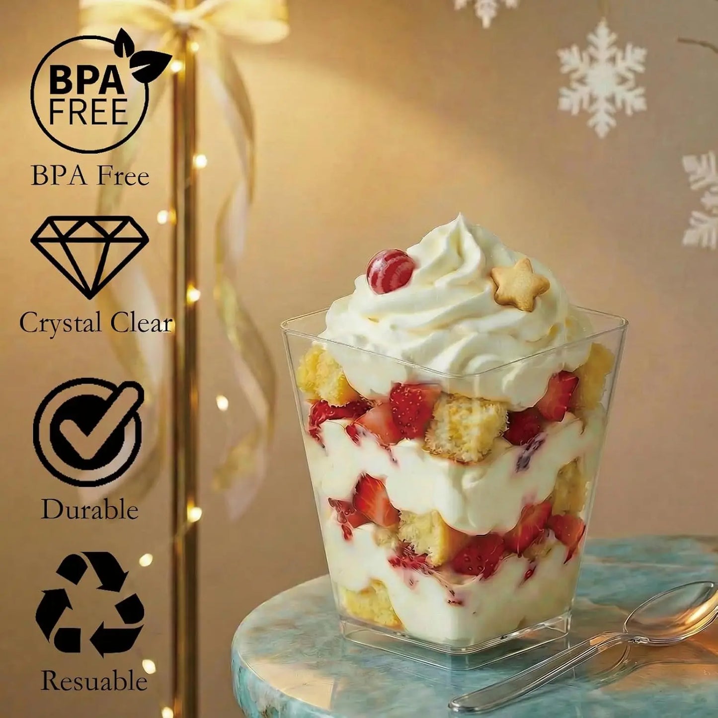 25/50 5oz Dessert Cups with Spoons Clear Plastic Parfait Appetizer Cups Dessert Shooters Party Serving Cups for Pudding Mousse Peaceful Pleasures Health and Wellness