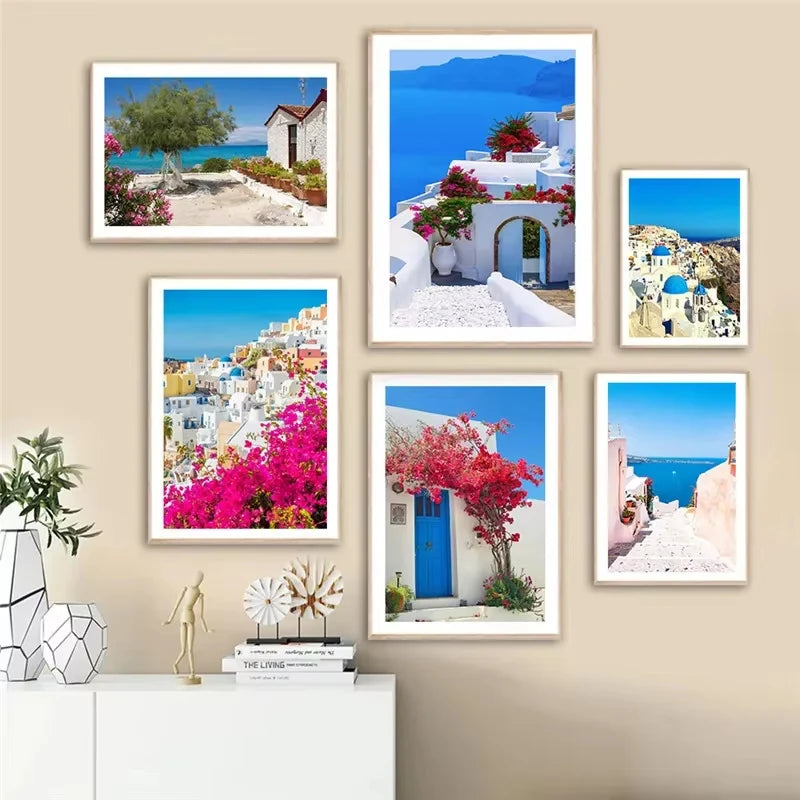 1PC Santorini Greece Island and The Aegean Sea Landscape Print Art Canvas Poster For Living Room Decoration Home Wall Framele Peaceful Pleasures Health and Wellness