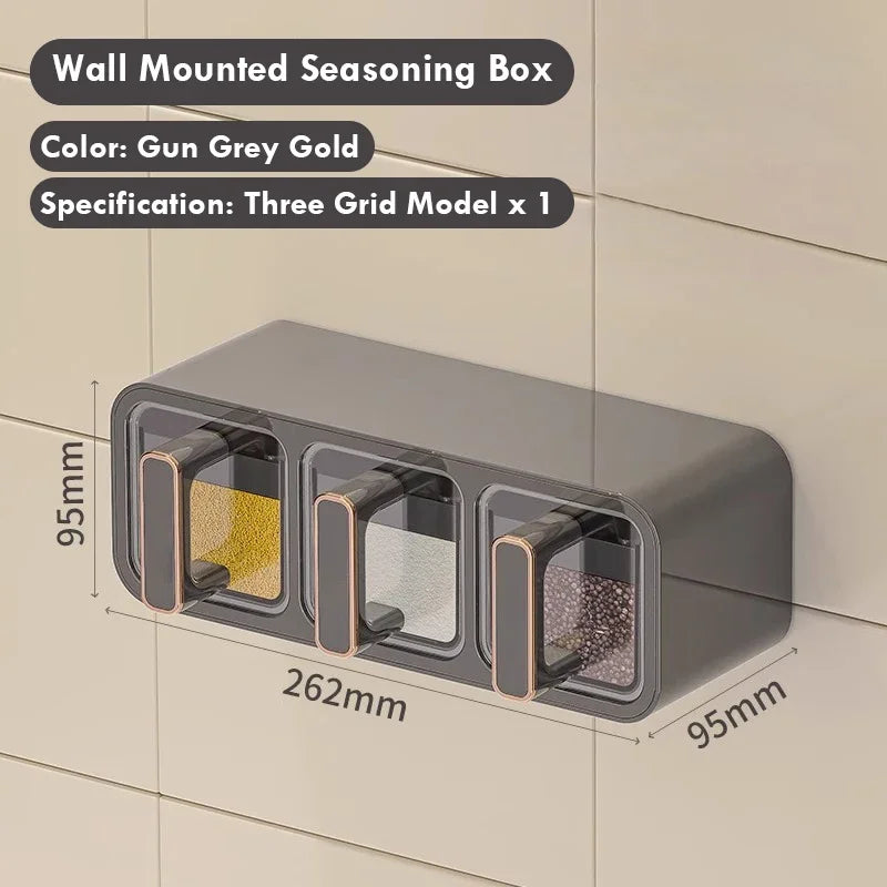 Kitchen Seasoning Storage Rack Combination Set Seasoning Tank Wall Mounted Non Perforated Seasoning Box Kitchen Accessories Peaceful Pleasures Health and Wellness Black 3