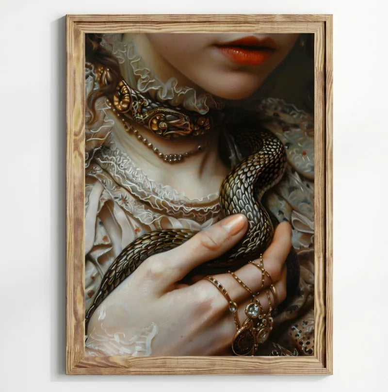 Victorian Woman Canvas Wall Art | Moody Vintage Black Rose Print