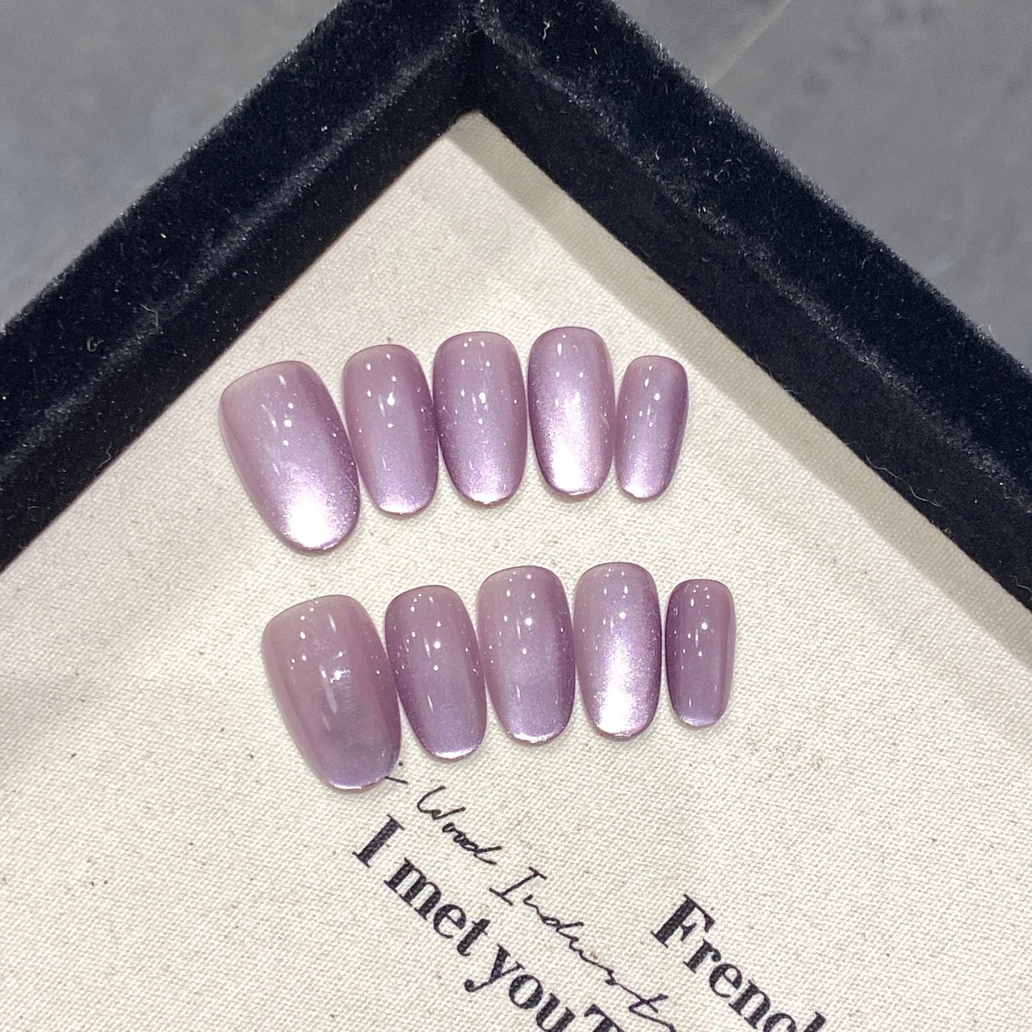 Handmade Press on Nails Sweet Nude Pink Color Cat Eyes Shiny Design Fake Nails for Women Girl Wearable Short Round False Nails Peaceful Pleasures Health and Wellness XS 1