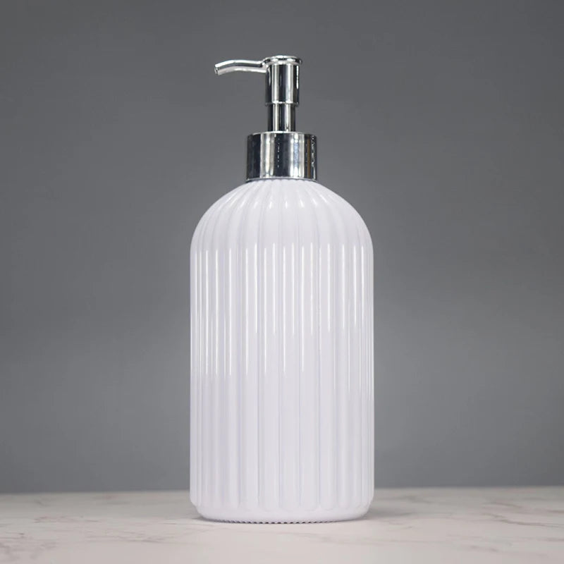 500ml Striped Soap Dispenser Bathroom Shower Wash Shampoo Bottle Refillable Kitchen Dish And Hands Soap Container Peaceful Pleasures Health and Wellness White