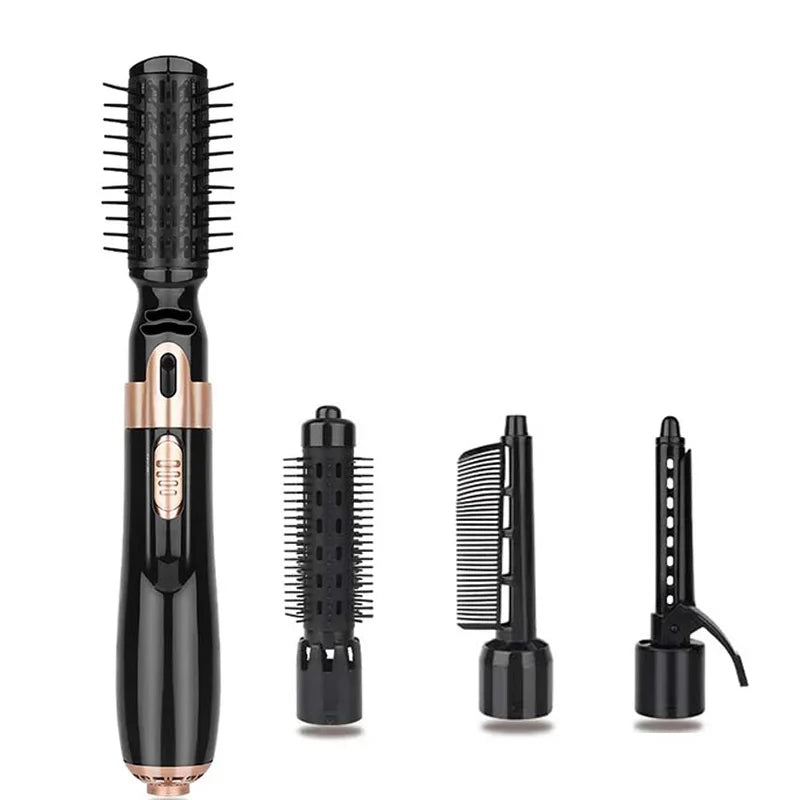 4-In-1 Hot Air Brush For Styling And Frizz Control Auto Rotating Curling Negative Ionic Curler Hair Dryer Brush Peaceful Pleasures Health and Wellness black EU Plug