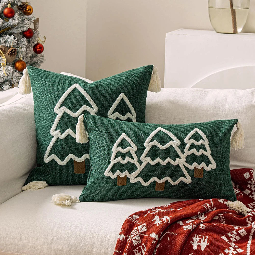 Battilo Christmas Throw Pillow Cover with Tassels Decorative Green Tufted Pillowcase for Sofa Bed Cushion Case for Home Decor Peaceful Pleasures Health and Wellness Green 30x50cm