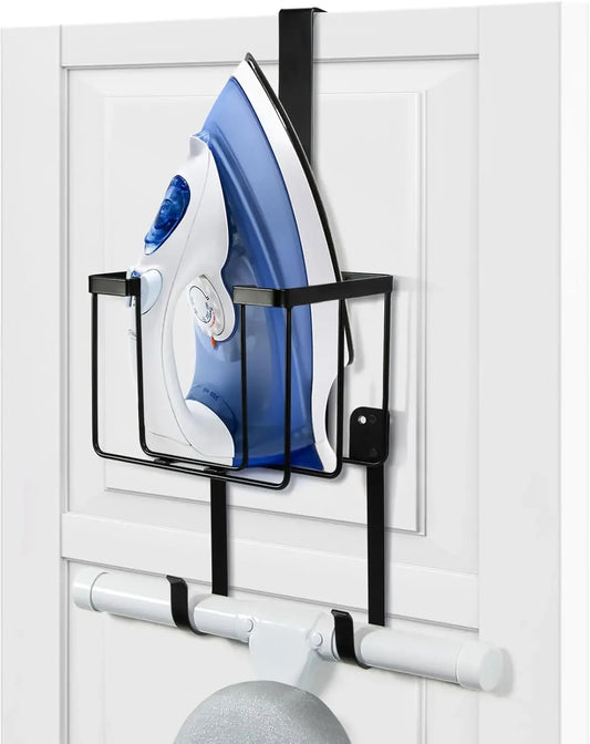 Over Door Wall Mount Ironing Board Hanger with Iron Caddy Storage Holder Black Peaceful Pleasures Health and Wellness United States
