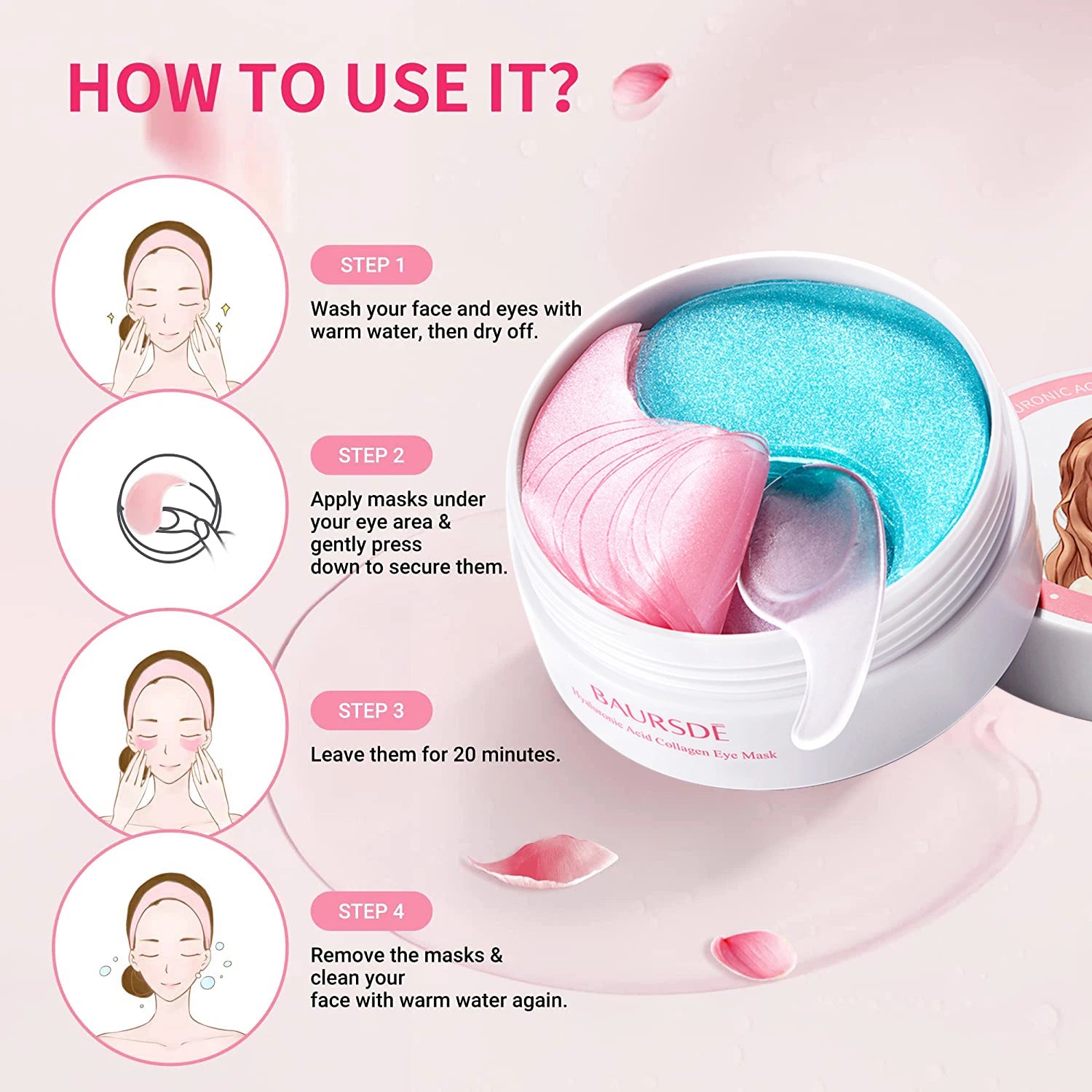 Cherry Blossom & Collagen Dual-Tone Eye Mask - Hydrating, Moisturizing & Nourishing Under Eye Patches 30pairs/Bottle Peaceful Pleasures Health and Wellness