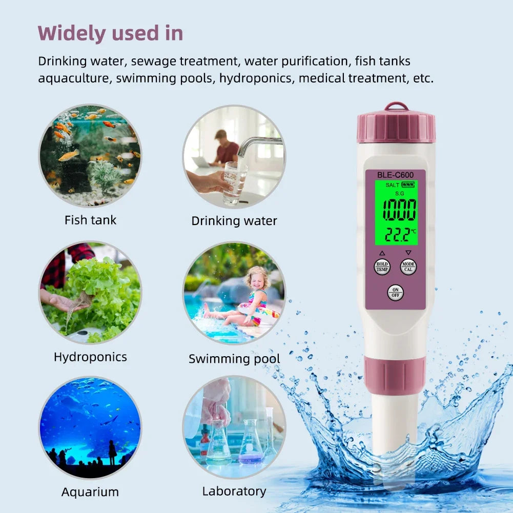 7 in 1 PH Meter Temp ORP Salinity TDS meter for Water Quality Tester with 0-14 Measurement Range Suitable Aquarium Swimming Pool Peaceful Pleasures Health and Wellness