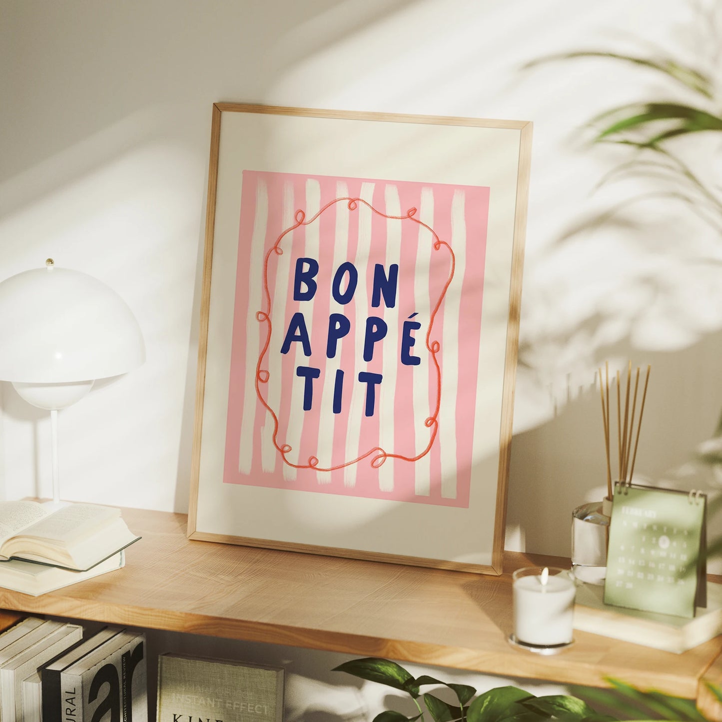 Bon Appétit Pink Minimalist Canvas Wall Art Print | Kitchen Decor