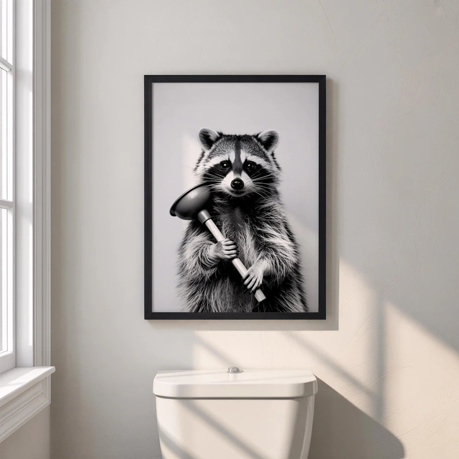 Funny Raccoon Wall Art Print – Black & White Bathroom Decor Canvas Wall Art Peaceful Pleasures Health and Wellness