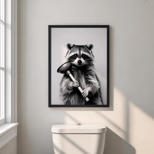 Funny Raccoon Wall Art Print – Black & White Bathroom Decor Canvas Wall Art Peaceful Pleasures Health and Wellness