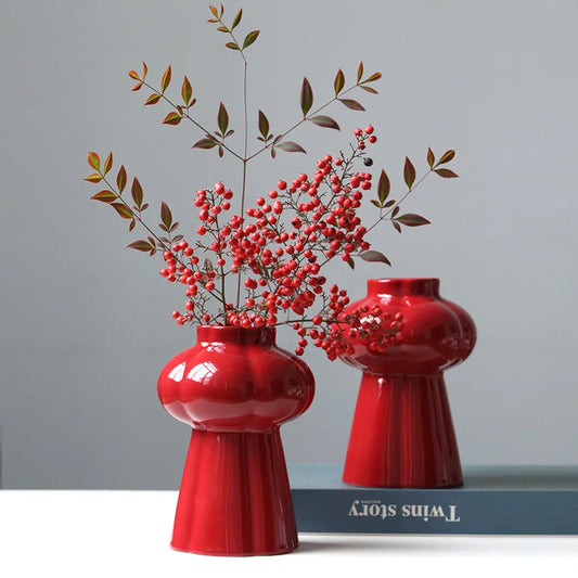 Red Ceramic Flower Vase | Wedding & Festival Centerpiece Decorative Ceramic Vase Peaceful Pleasures Health and Wellness