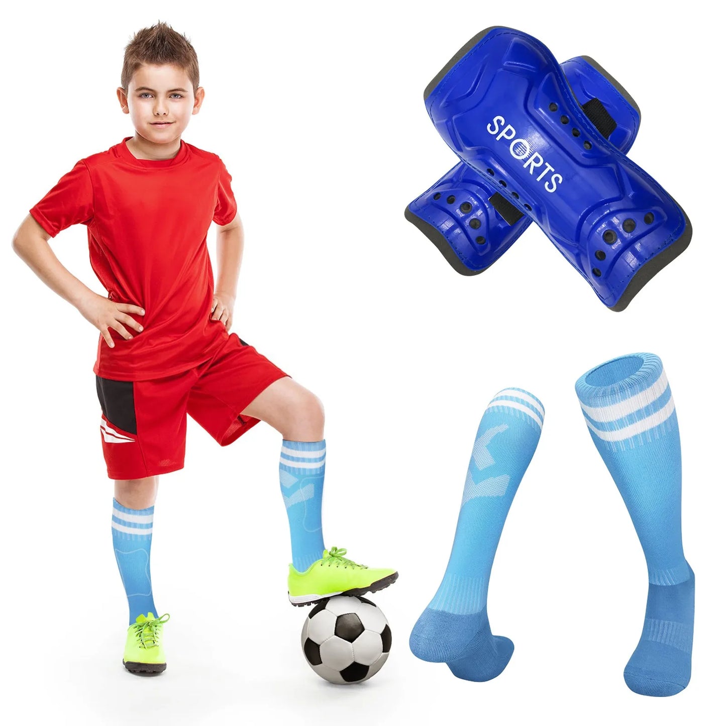 Kids Football Socks & Shin Guards Set – Anti-Slip Knee-High