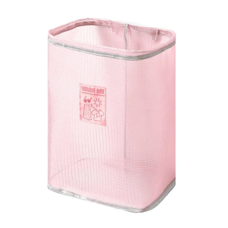 New Large Capacity Foldable Dirty Clothes Basket for Household Wall Mounted Mesh Bathroom Drainage and Moisture Prevention Boxes Peaceful Pleasures Health and Wellness Pink