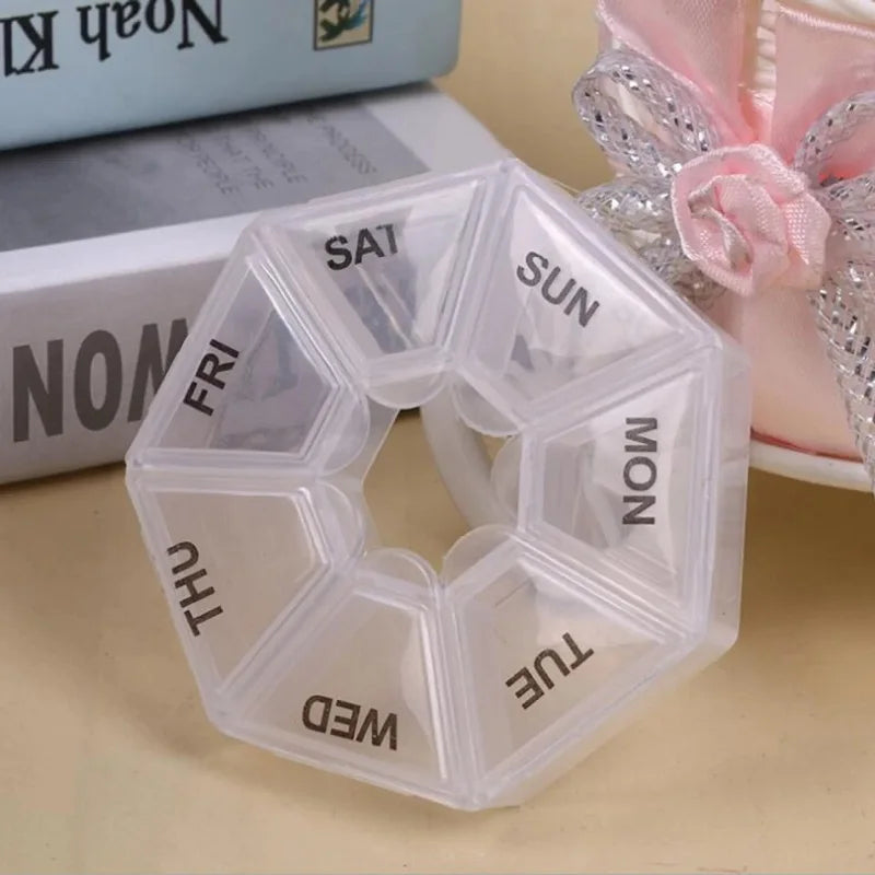 Weekly 7-day Pill Organizer Portable Travel Pill Box Multifunctional Small Medicine Case Black Peaceful Pleasures Health and Wellness transparent