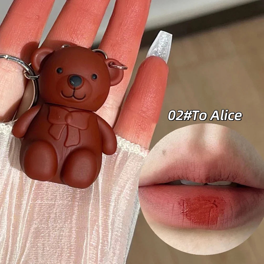 Cute Bear Keychain Matte Lip Mud – Velvet Liquid Lipstick