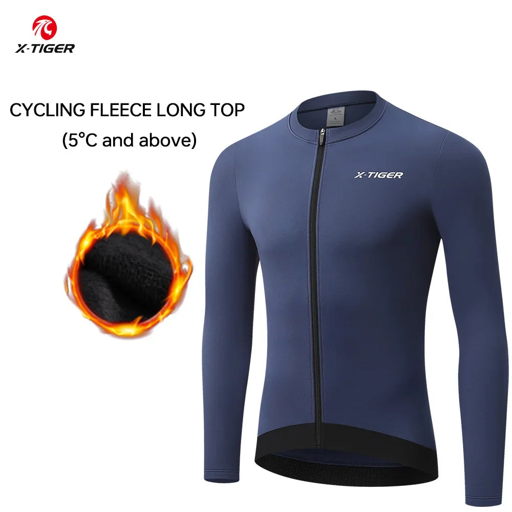 X-TIGER Men's Winter Fleece Cycling Jersey – Windproof MTB