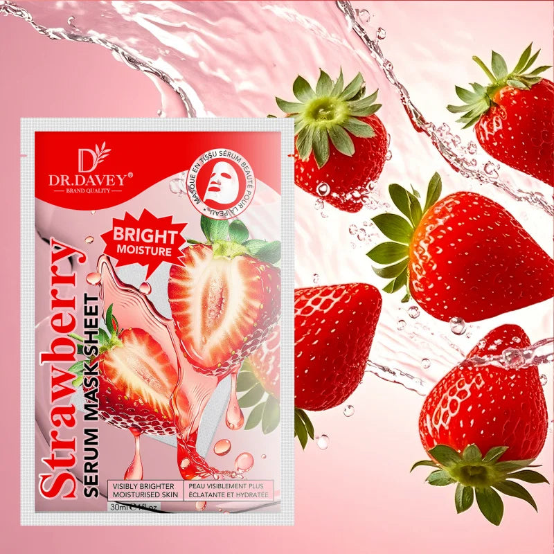 DR.DAVEY Strawberry Serum Sheet Mask – Moisturizing, 10 Pack