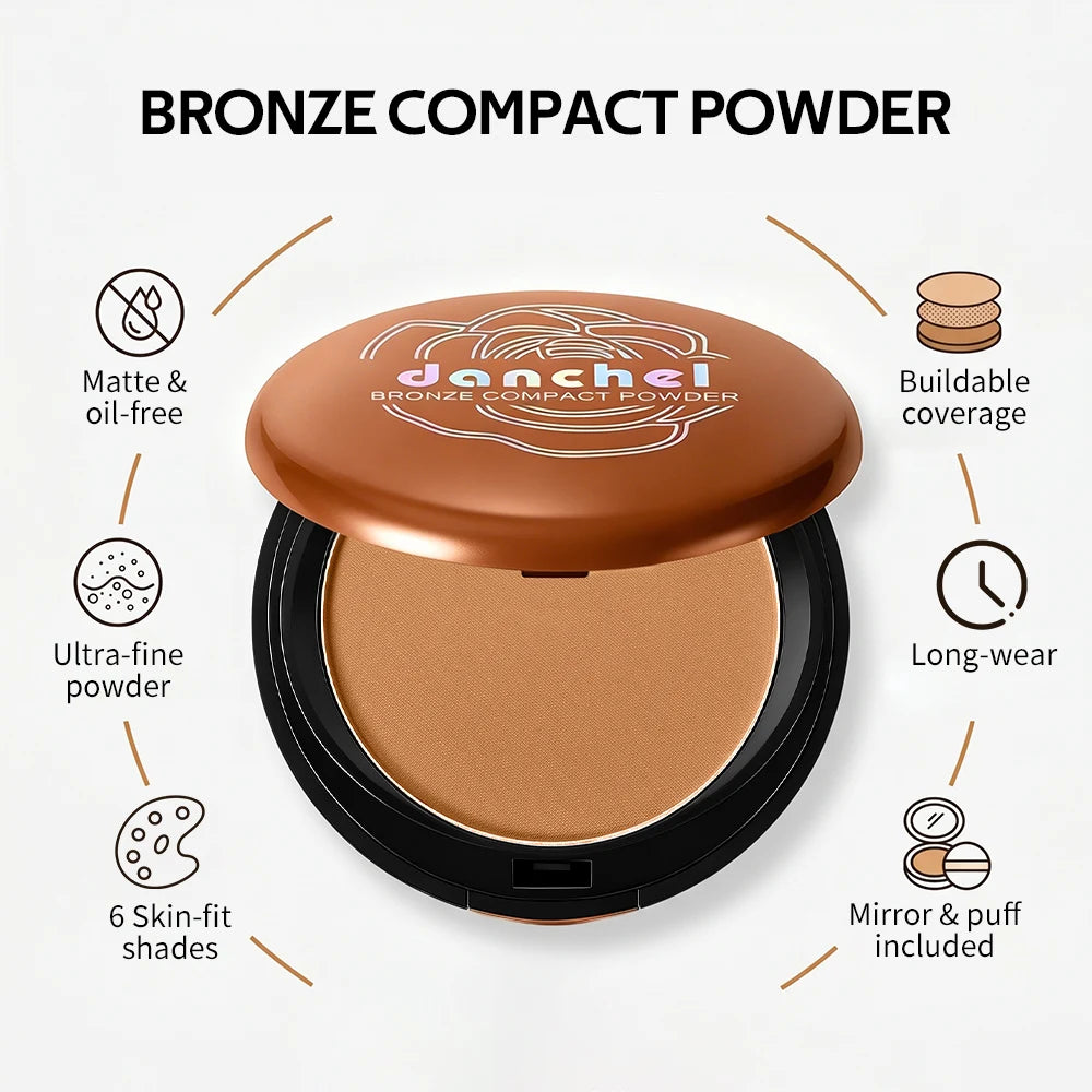 Bronze Compact Powder Long-Lasting Smooth Matte Bronze Finish Natural Brightening Conceal Flaw Even Skin Tone Powder With Mirror Peaceful Pleasures Health and Wellness