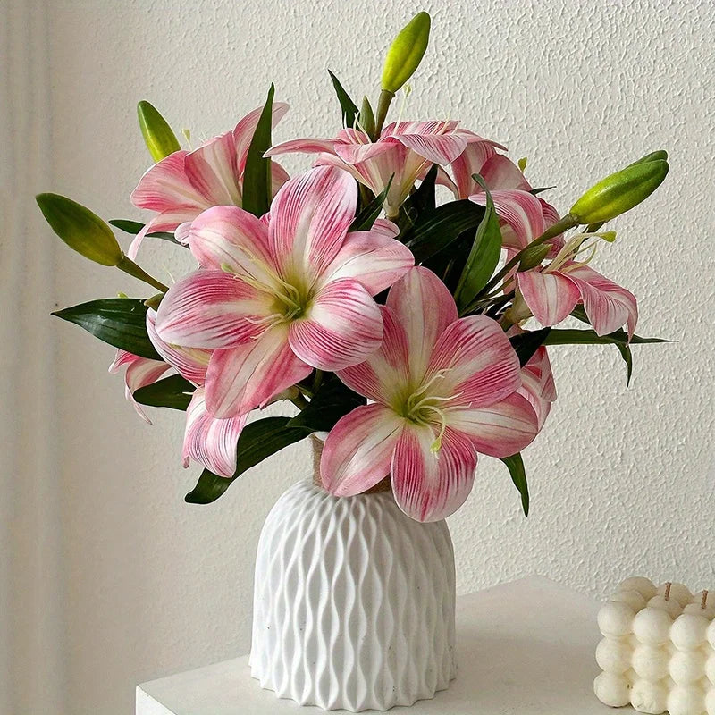 Real Touch Artificial Lily Flowers – 3 Heads Faux Lilies Decor