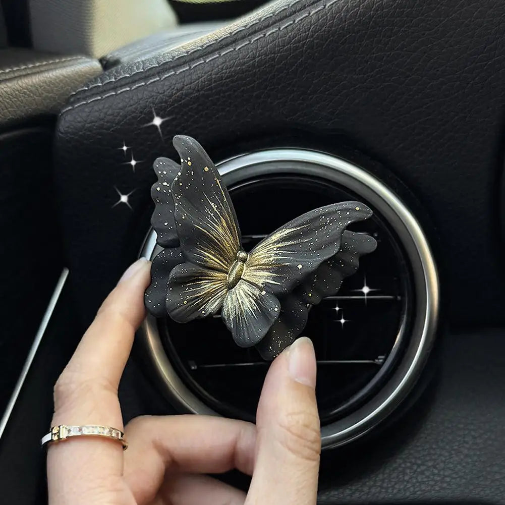 Car Interior Decor Ornament Luxury Elegant Black Gold Butterfly Camellia Air Vent Diffuser Stone Unique Aromatherapy Peaceful Pleasures Health and Wellness Golden Butterfly