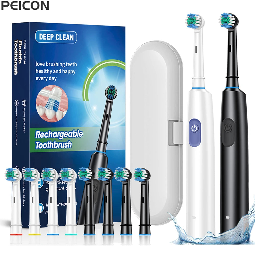 Electric Toothbrush Rotary Rechargeable Electric Toothbrush for Adults Rotating Electric Toothbrushes with 8 Soft Brush Heads Peaceful Pleasures Health and Wellness