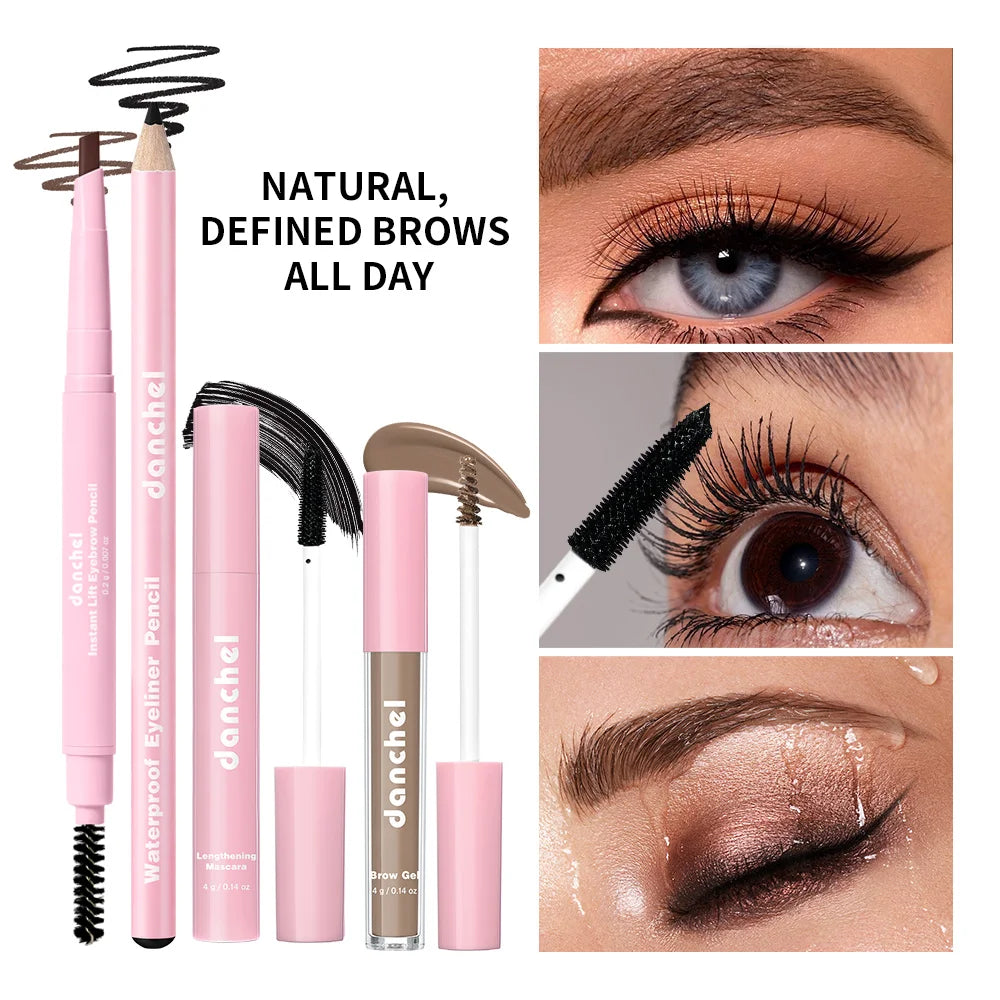 4-Piece Eye Makeup Set – Brow Pencil, Eyeliner, Gel & Mascara