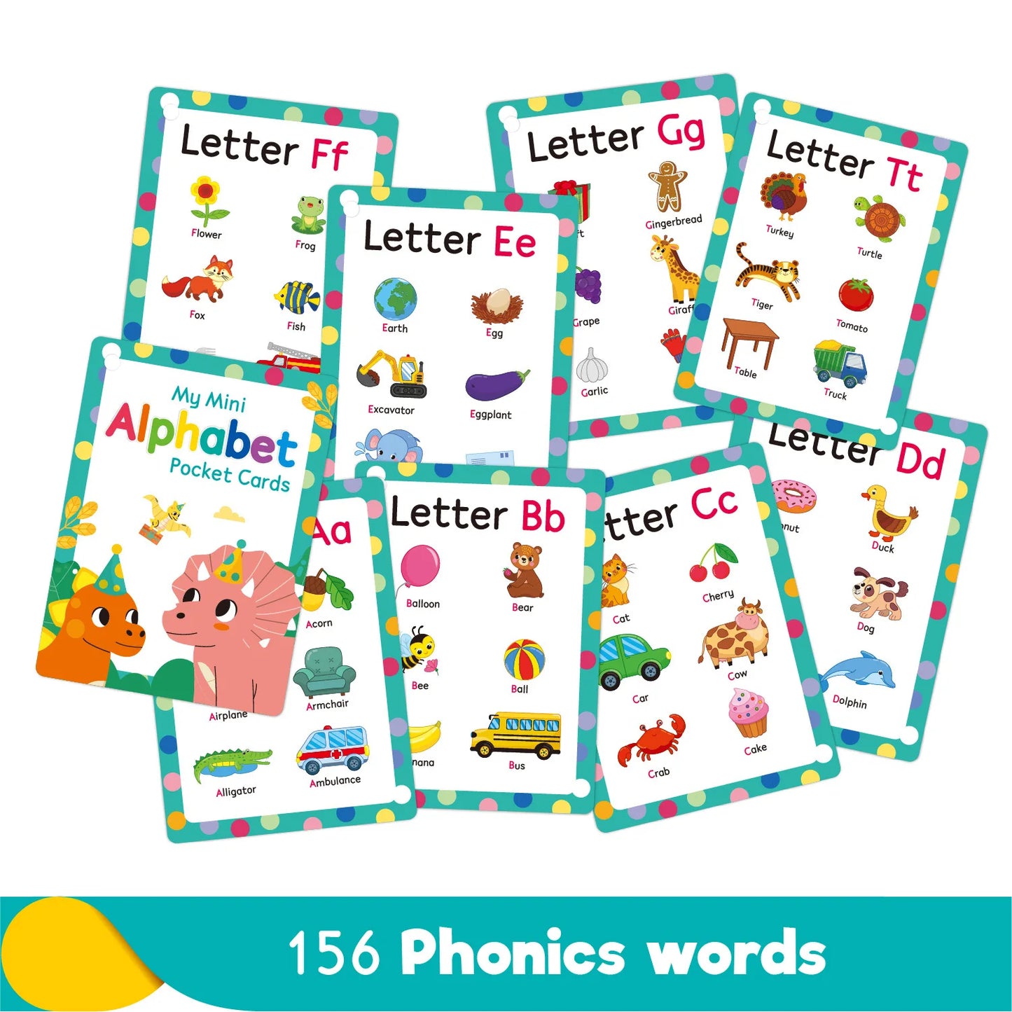 ABC Phonics Flash Cards Kids 26 Alphabet Pocket English Words