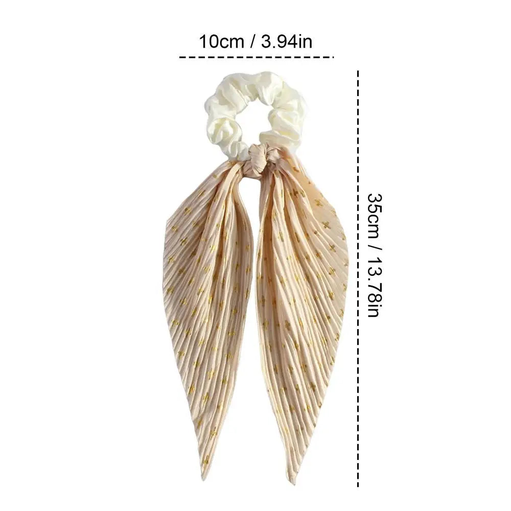 Satin Ribbon Bow Scrunchie – Flower Print Hair Tie for Women