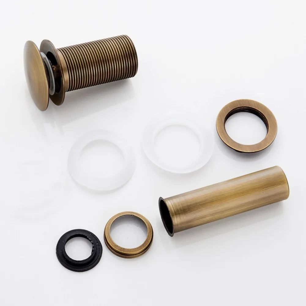 Brass Round Bottle P-Trap 1-1/4" with Pop-Up Drain – Antique Kit