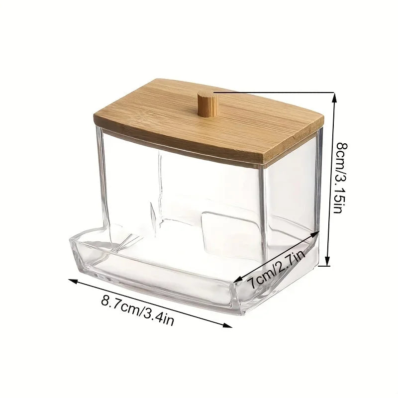 Cotton Swab Box - Transparent Bamboo Cover Dustproof Cotton Swab Toothpick Storage Box Multi-Purpose Visible Dispenser Peaceful Pleasures Health and Wellness