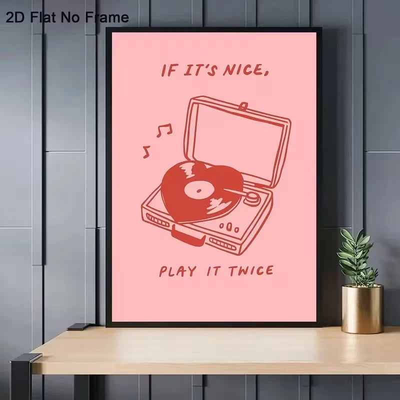 Heart Vinyl Record Player Canvas Wall Art | Music Decor Print