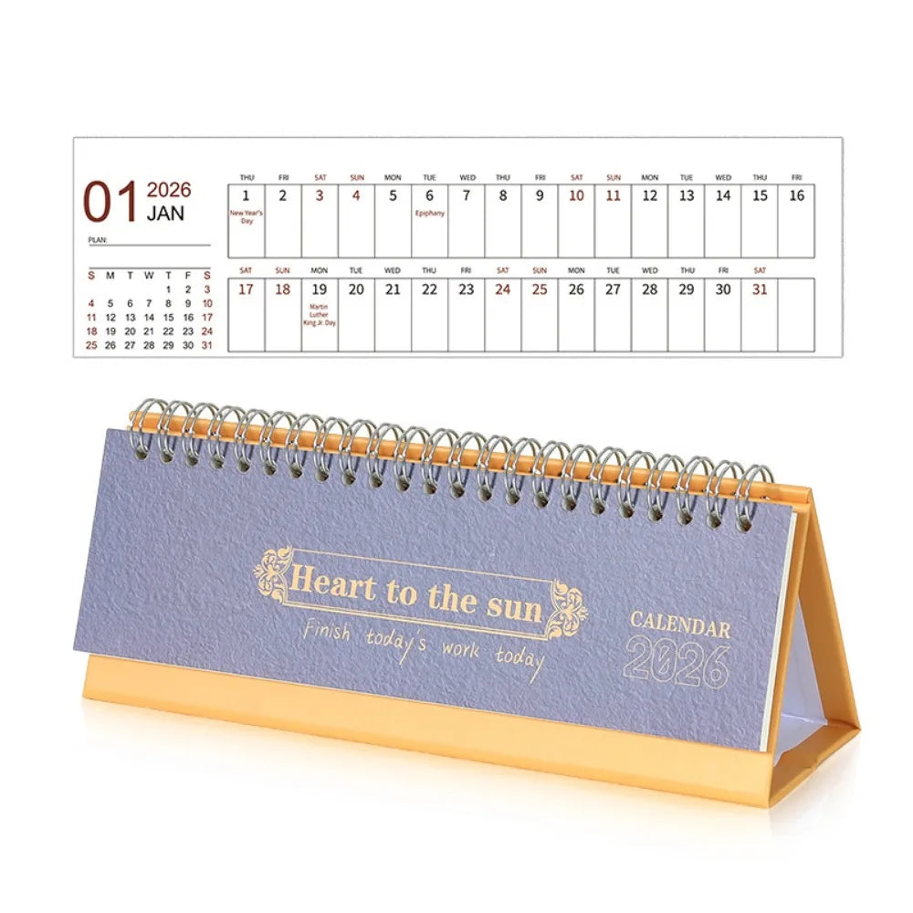 2026 Calendar Desk Calendar Portable Size Simple Style Desktop Display Desktop Decoration Monthly Planner Classroom Use Peaceful Pleasures Health and Wellness Blue Yellow