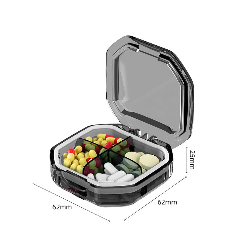1Pcs Portable Travel Pill Organizer 4/6 Grids Moisture Proof Pill Case Medicine Container Daily Medicine Vitamin Supplement Box Peaceful Pleasures Health and Wellness Gray 4 grids