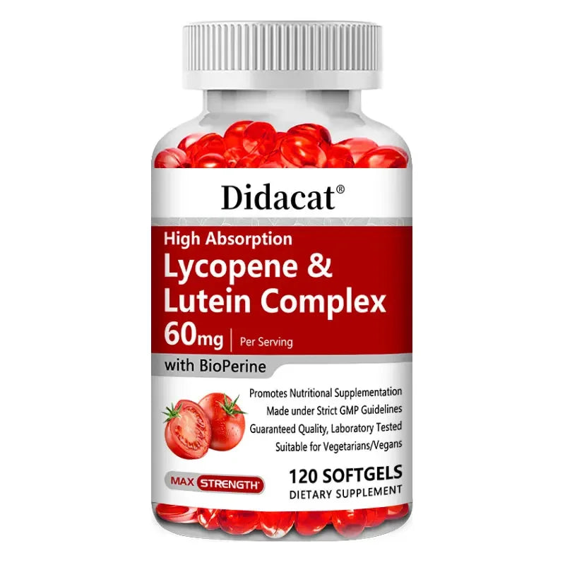 Lycopene & Lutein Complex 60mg Capsules with Bioperine, Antioxidant, Supports Prostate, Heart, Eye & Urinary System Health Peaceful Pleasures Health and Wellness 120 count-1 bottle