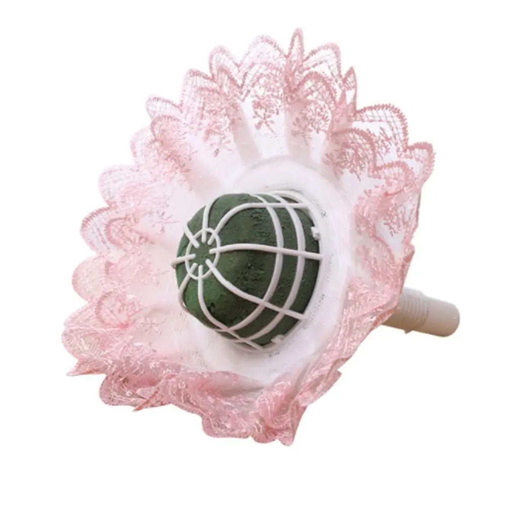 Pink Lace Bridal Bouquet Holder with Floral Foam | Wedding Decor